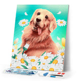 Diamond Painting - Golden retriever and daisies
