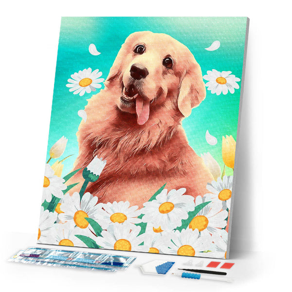 Diamond Painting - Golden retriever and daisies
