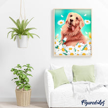 Load image into Gallery viewer, Diamond Painting - Golden retriever and daisies