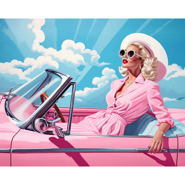 Diamond Painting - Diva in a Pink Retro Car
