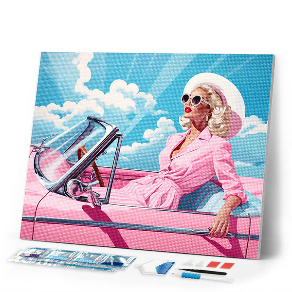 Diamond Painting - Diva in a Pink Retro Car
