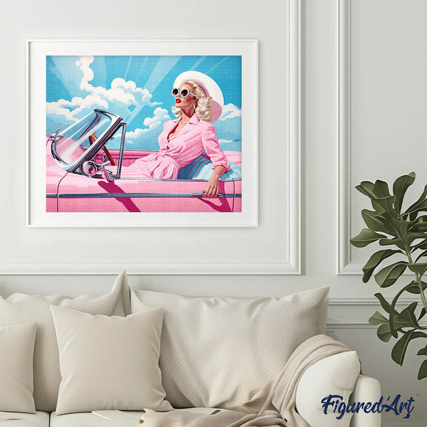 Diamond Painting - Diva in a Pink Retro Car