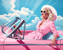 Load image into Gallery viewer, Diamond Painting - Diva in a Pink Retro Car