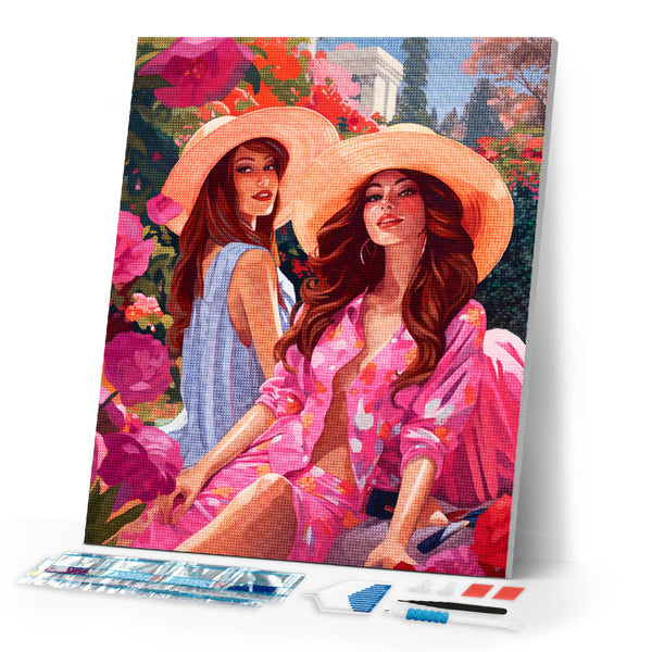 Diamond Painting - Sisters in a Pink Garden