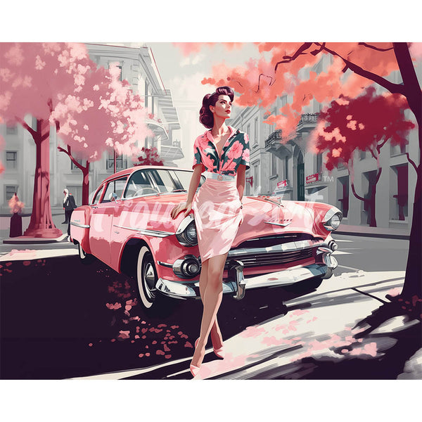 Diamond Painting - Lady and Pink Classic Car