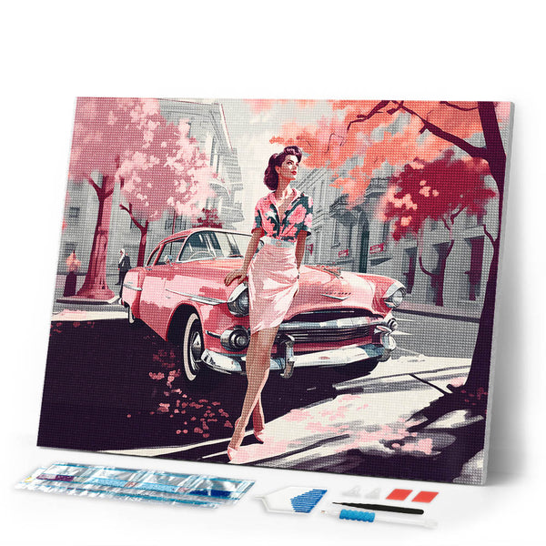 Diamond Painting - Lady and Pink Classic Car