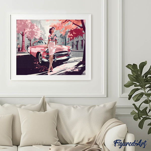 Diamond Painting - Lady and Pink Classic Car