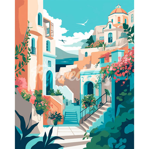 Diamond Painting - Santorini in Bloom