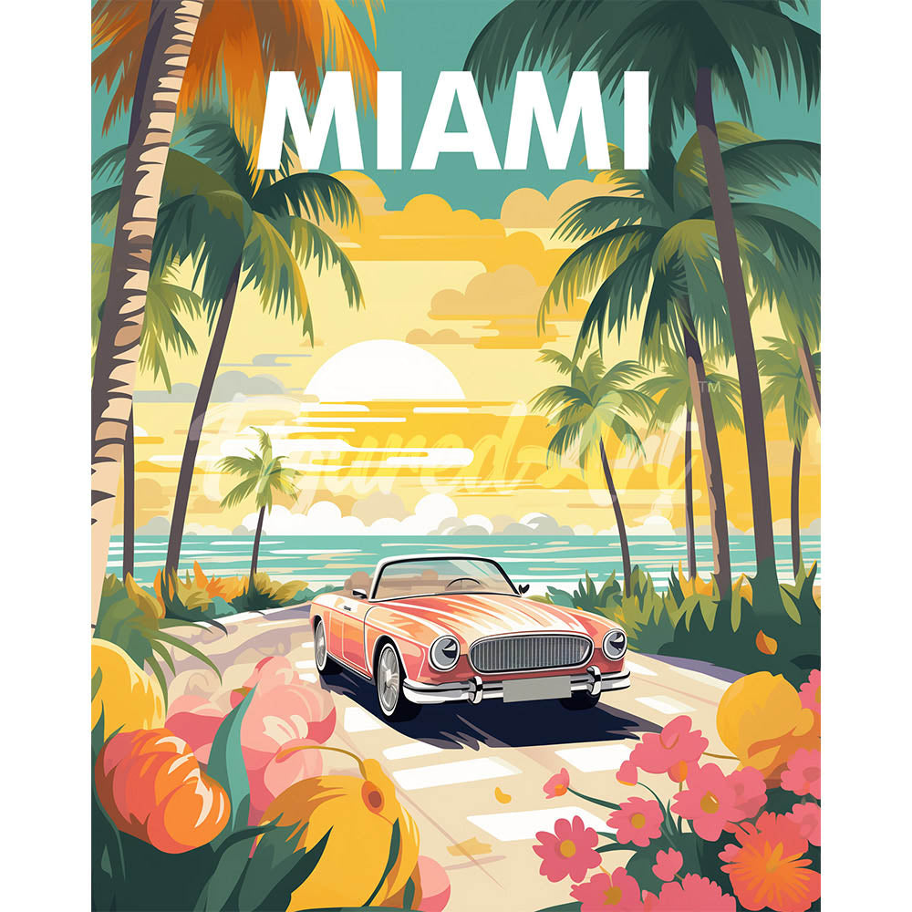 Diamond Painting - Travel  Poster Miami Sunset
