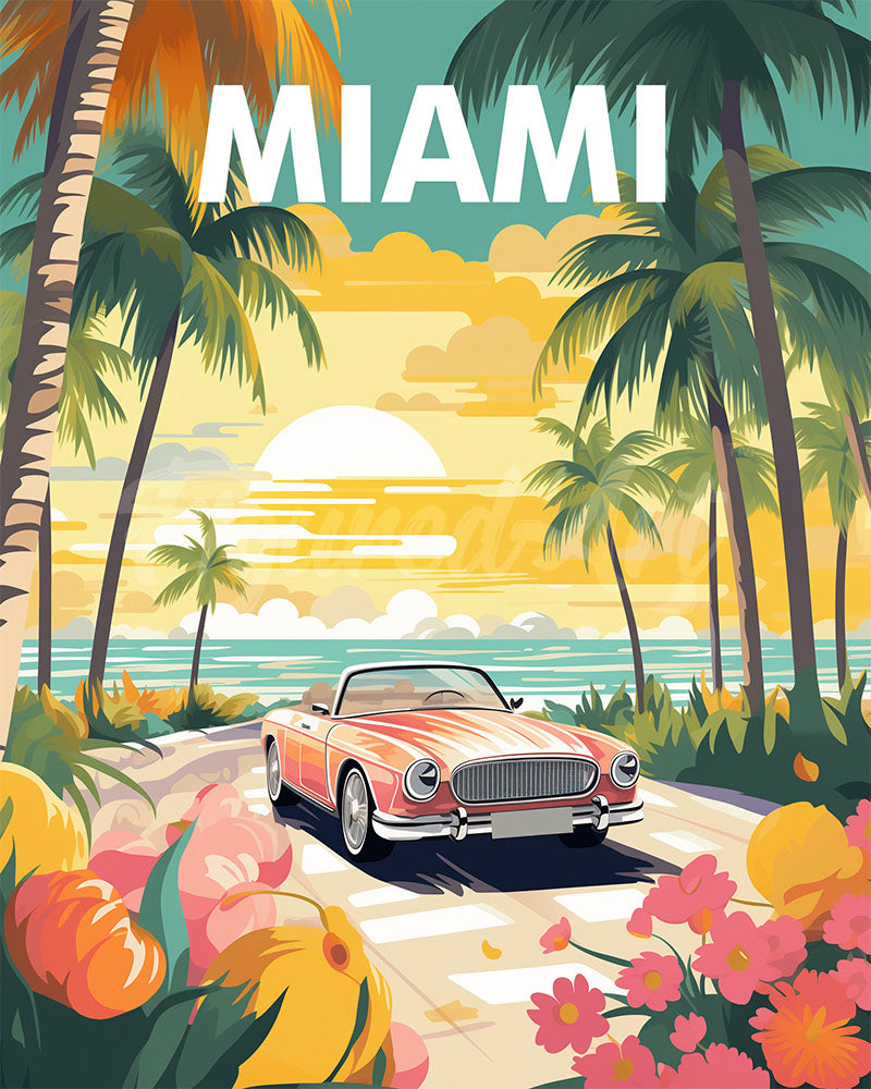 Diamond Painting - Travel  Poster Miami Sunset