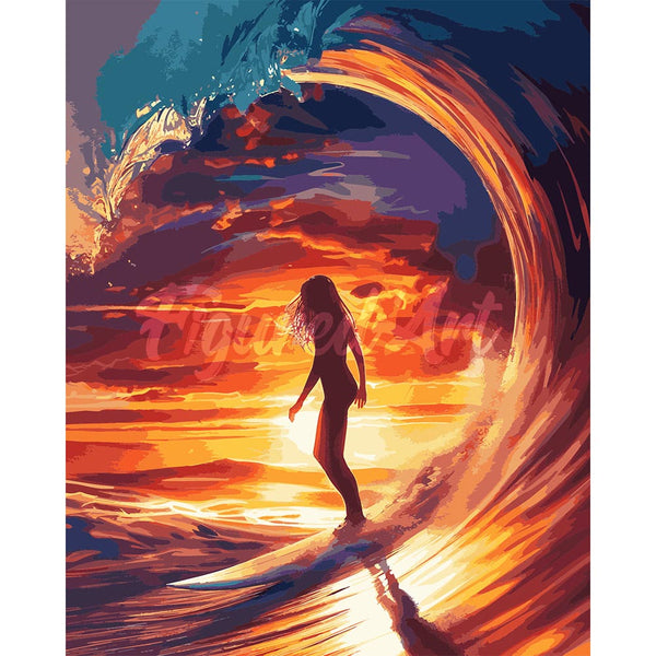 Diamond Painting - Surf Girl and the Big Wave