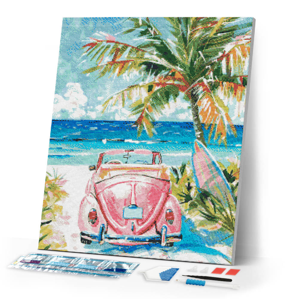 Diamond Painting - Pink Car by the Sea
