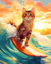 Load image into Gallery viewer, Diamond Painting - Surfing Cat