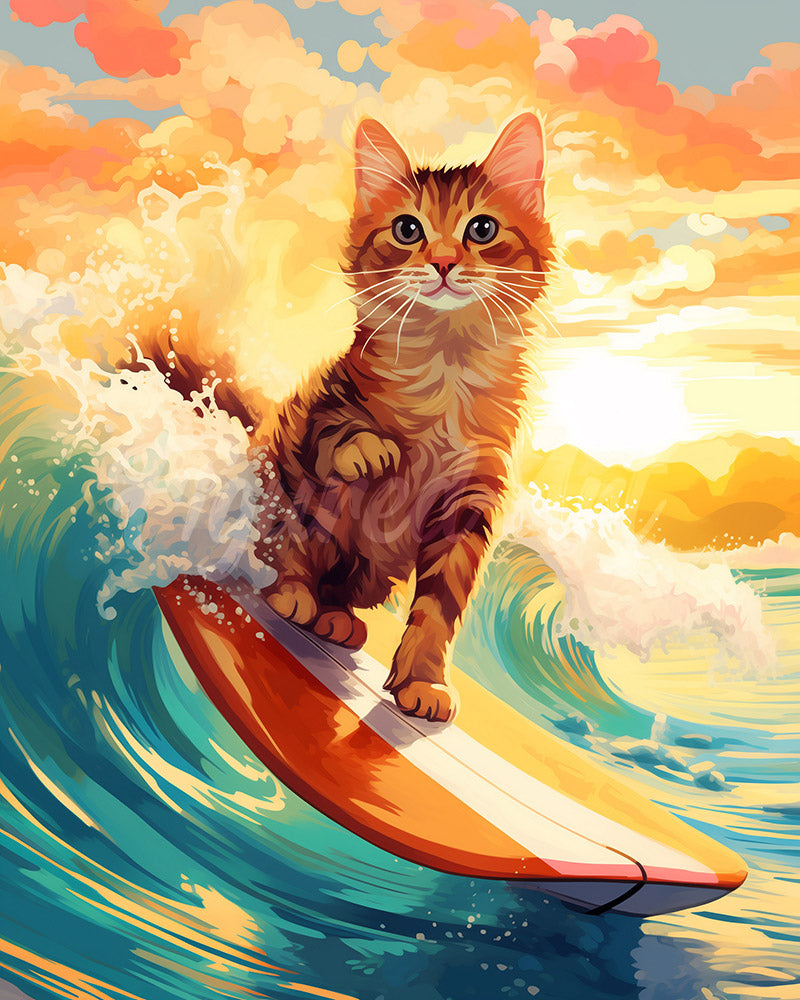 Diamond Painting - Surfing Cat