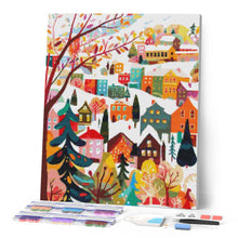 Load image into Gallery viewer, Diamond Painting - Colorful Winter Village canvas already framed