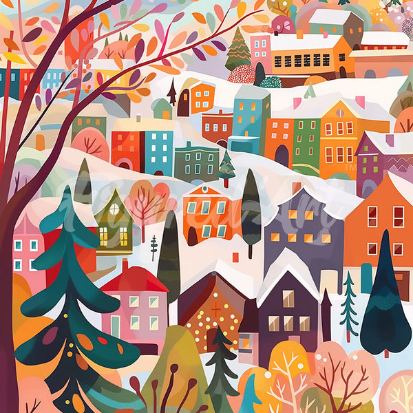 Diamond Painting - Colorful Winter Village canvas already framed