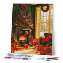 Load image into Gallery viewer, Diamond Painting - Festive Fireplace Scene canvas already framed