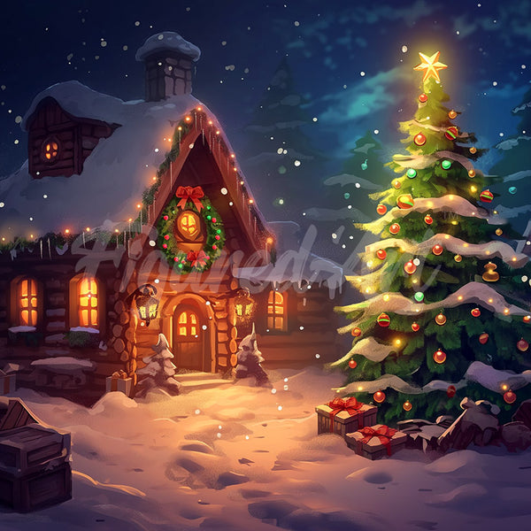 Diamond Painting - Snowy Christmas Cottage canvas already framed