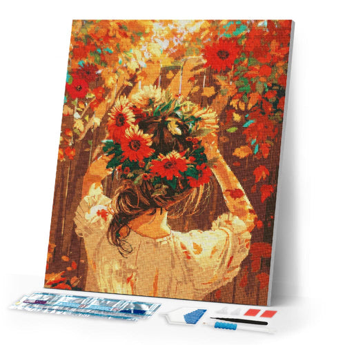 Diamond Painting - Girl with Fall Wreath