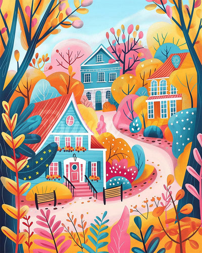 Diamond Painting - Colorful Fall Houses