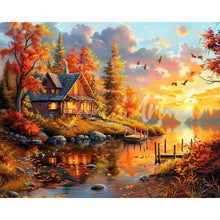 Load image into Gallery viewer, Diamond Painting - Fall Sunset by the Cabin