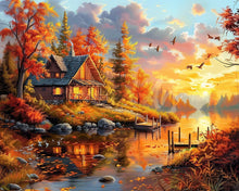 Load image into Gallery viewer, Diamond Painting - Fall Sunset by the Cabin