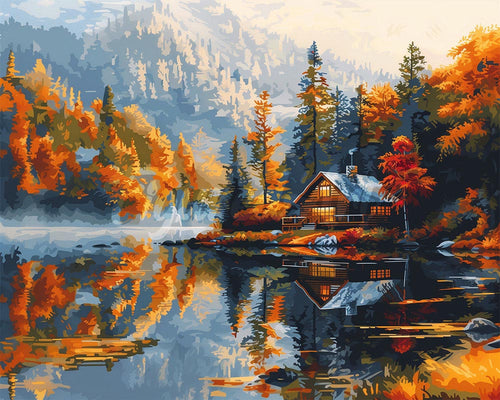 Diamond Painting - Lakeside Fall Cabin