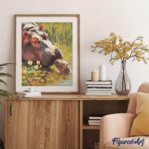 Diamond Painting - Baby Hippo Kissing Mom