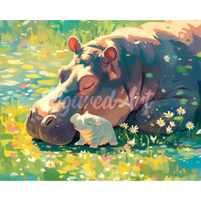 Load image into Gallery viewer, Diamond Painting - Baby Hippo and Mom