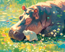 Load image into Gallery viewer, Diamond Painting - Baby Hippo and Mom