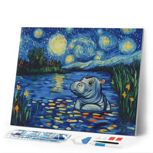 Diamond Painting - Hippo in the Starry Night