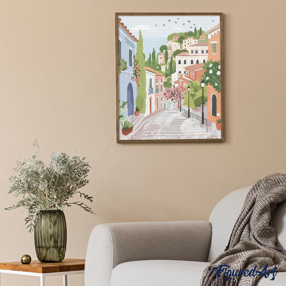 Diamond Painting - Pastel Hillside Town