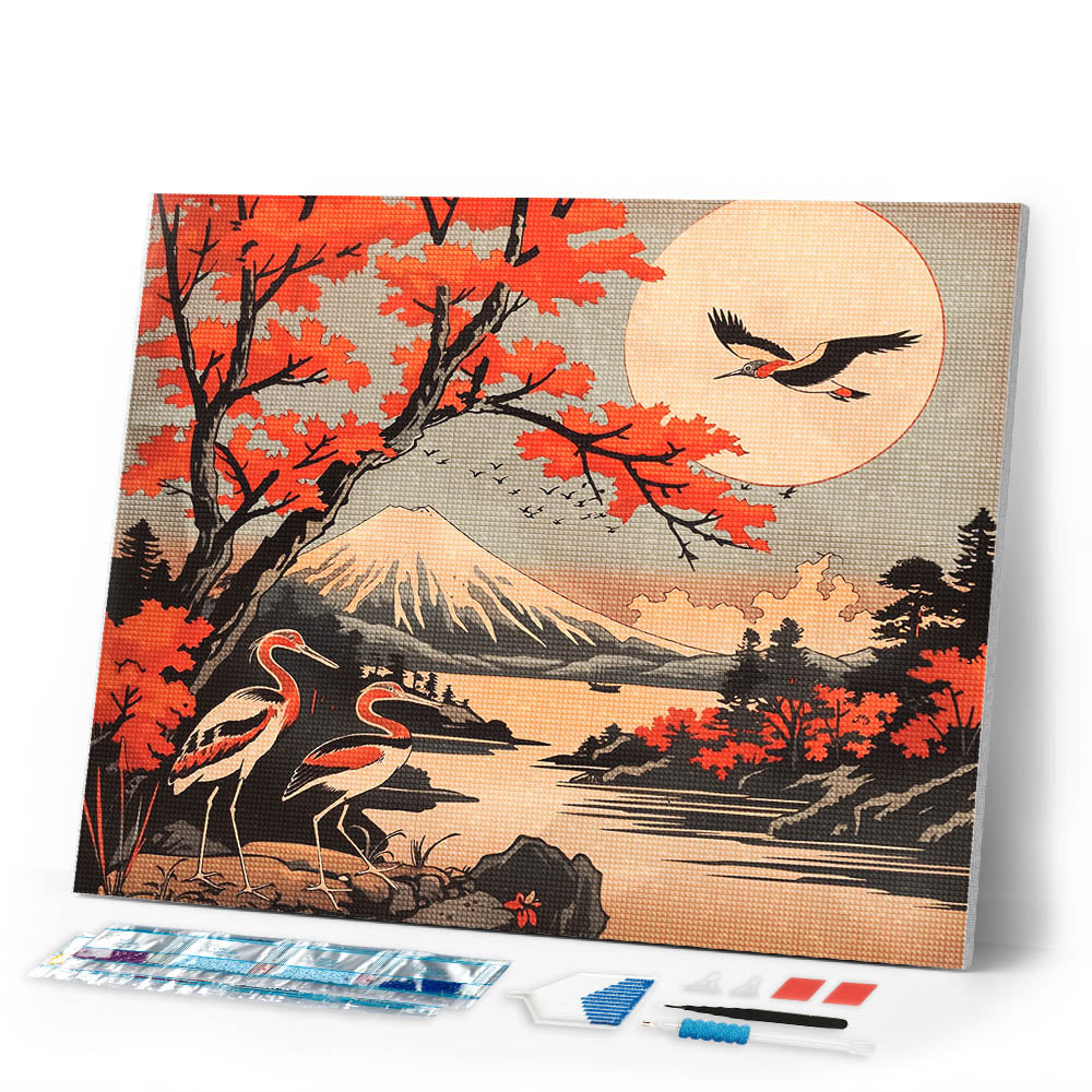 Diamond Painting - Cranes and Mount Fuji View