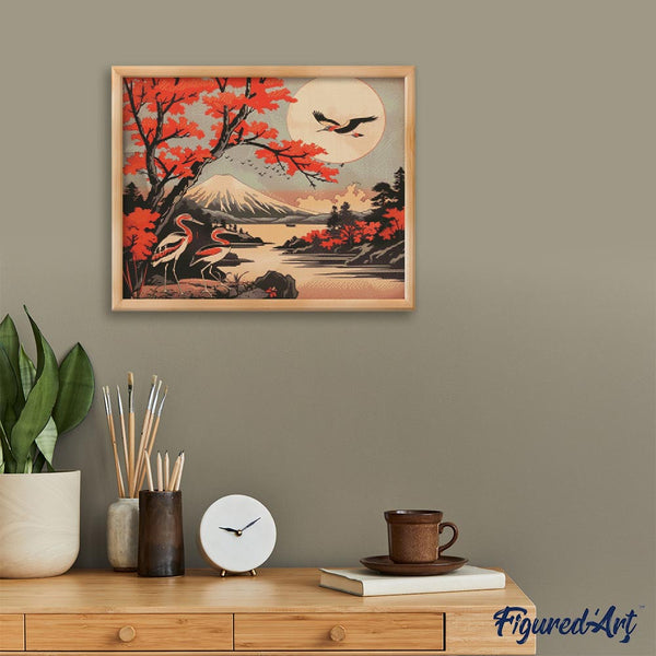 Diamond Painting - Cranes and Mount Fuji View