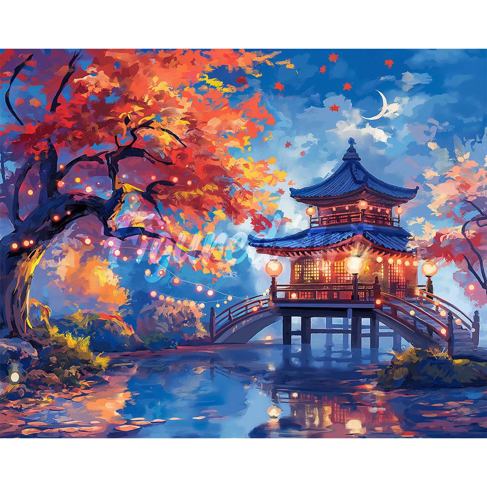 Diamond Painting - Pagoda on a Fall Night