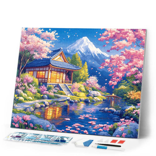 Diamond Painting - Sakura House by the Pond