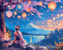 Load image into Gallery viewer, Diamond Painting - Girl, Lanterns and Mount Fuji