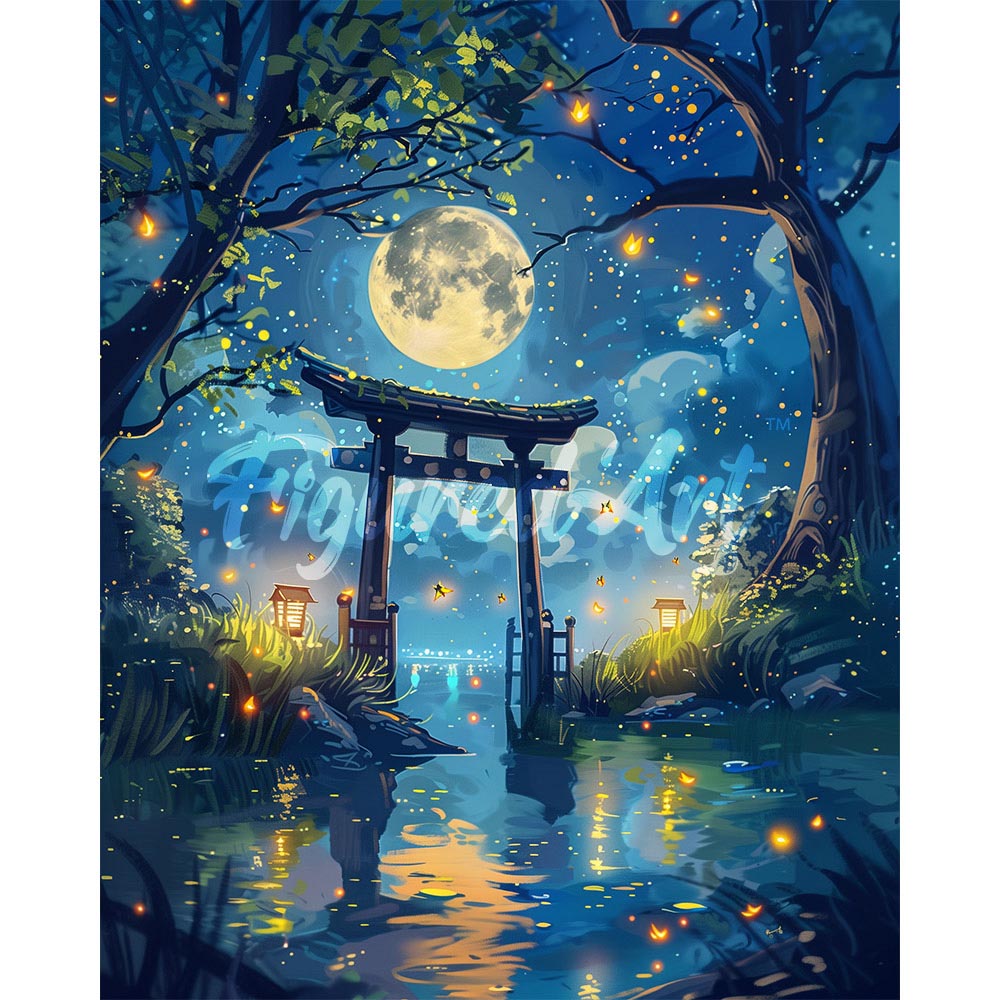 Diamond Painting - Moonlit Torii and Fireflies