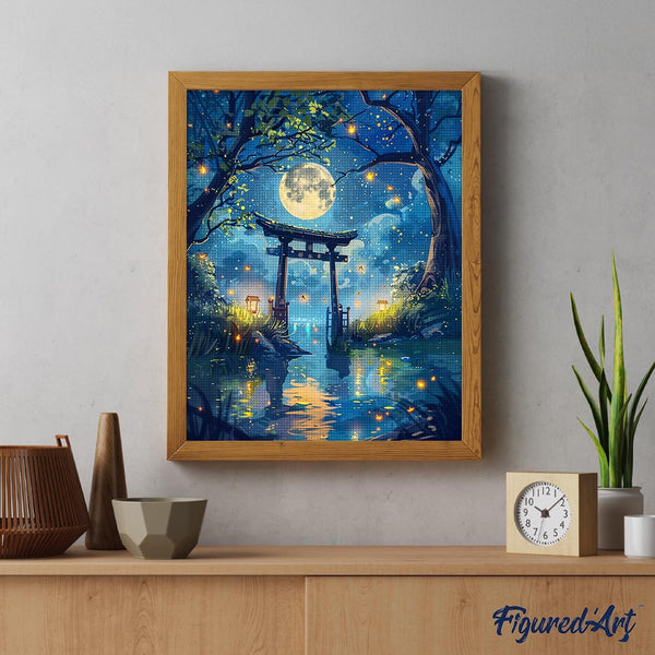 Diamond Painting - Moonlit Torii and Fireflies