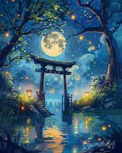 Load image into Gallery viewer, Diamond Painting - Moonlit Torii and Fireflies