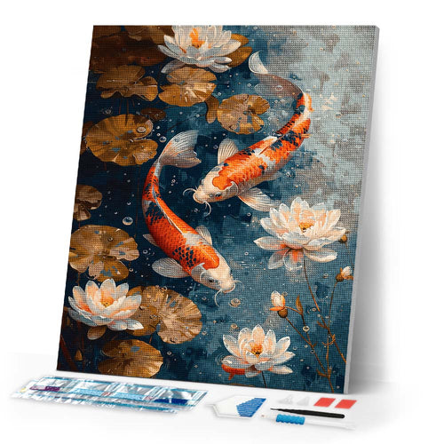 Diamond Painting - Vintage Koi Carps and Flowers