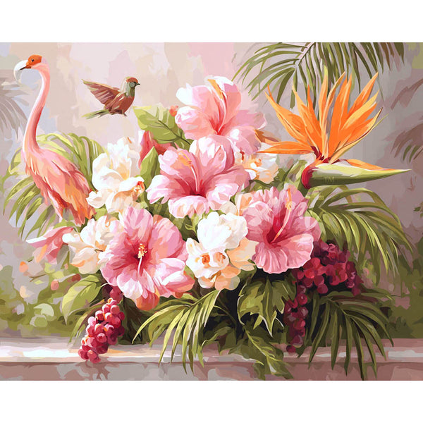 Diamond Painting - Hibiscus and Flamingo
