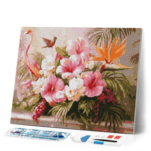 Diamond Painting - Hibiscus and Flamingo