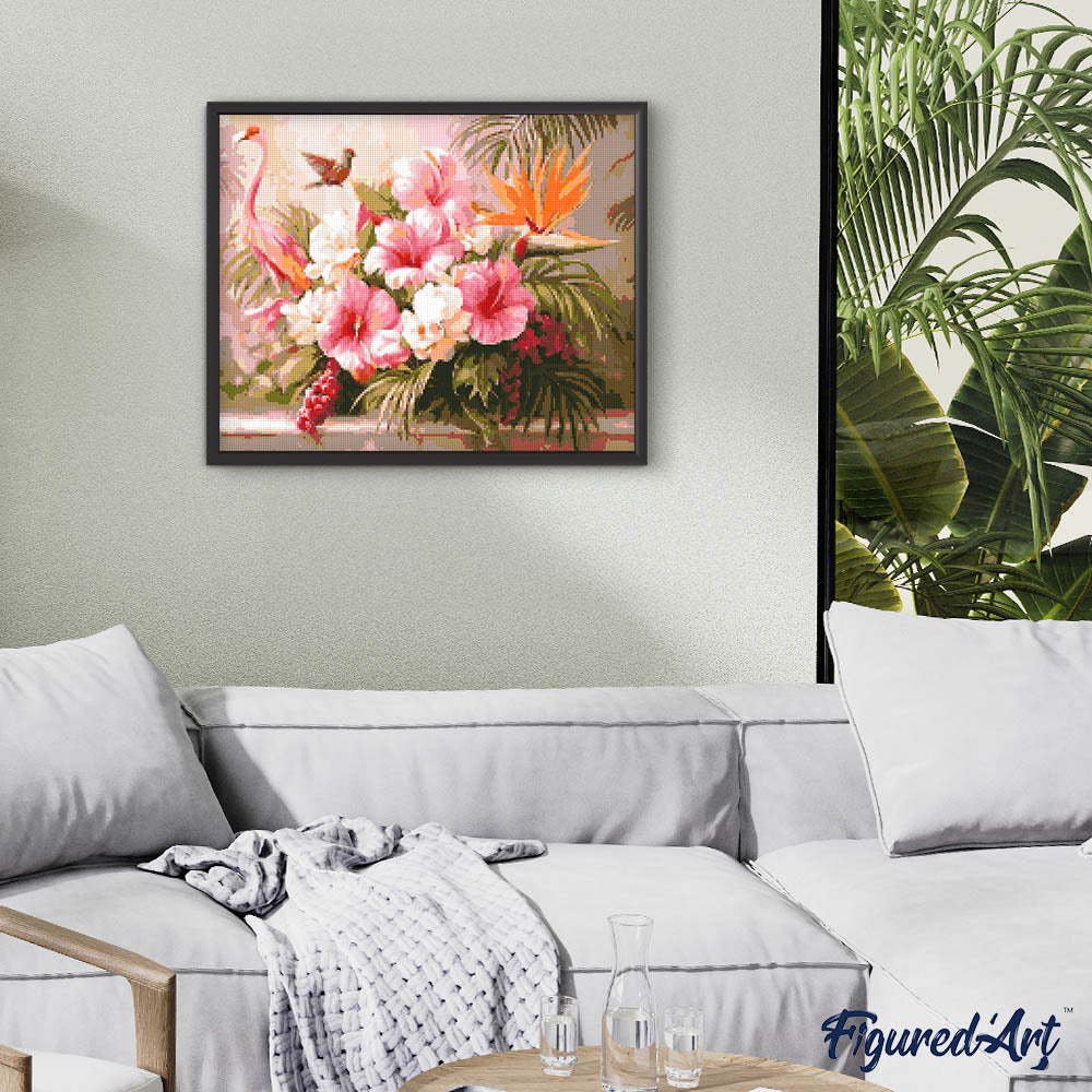 Diamond Painting - Hibiscus and Flamingo