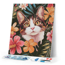 Load image into Gallery viewer, Diamond Painting - Cat with Tropical Flowers
