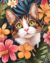 Load image into Gallery viewer, Diamond Painting - Cat with Tropical Flowers