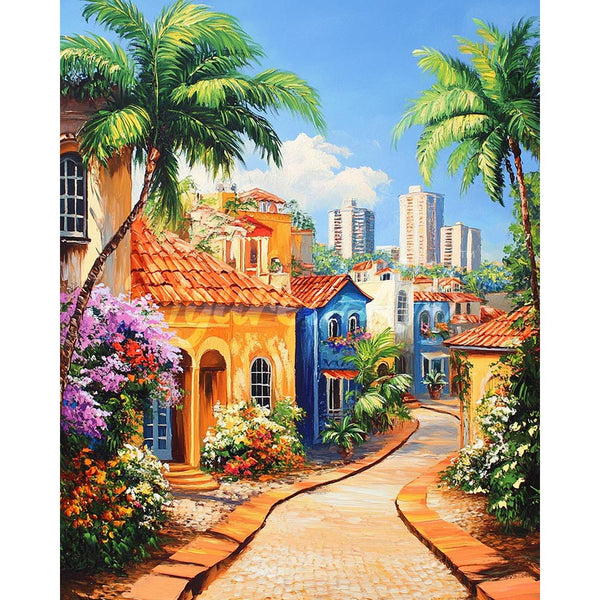 Diamond Painting - Tropical Hillside Town