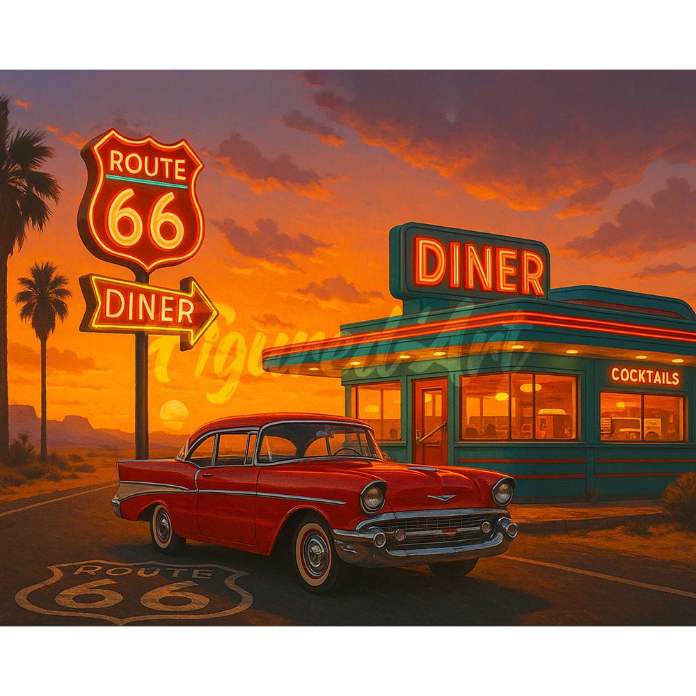 Diamond Painting - The Diner and Vintage Car