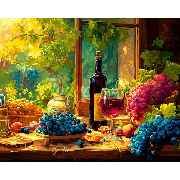 Diamond Painting - Wine Bottle and Grapes