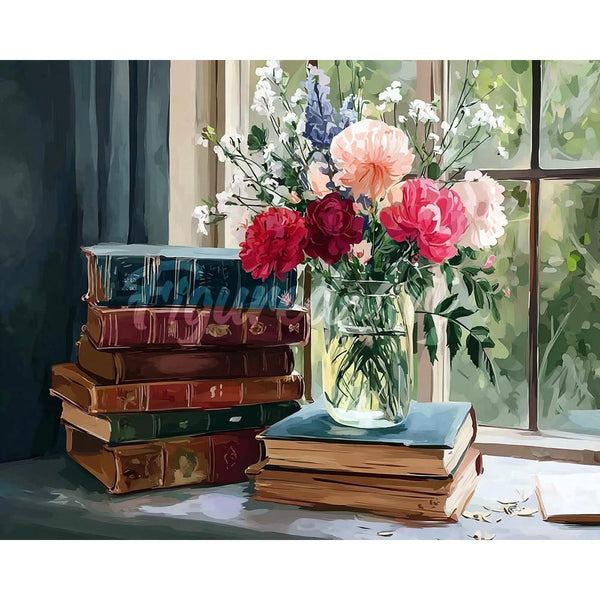 Diamond Painting - Vintage Books and Blooms